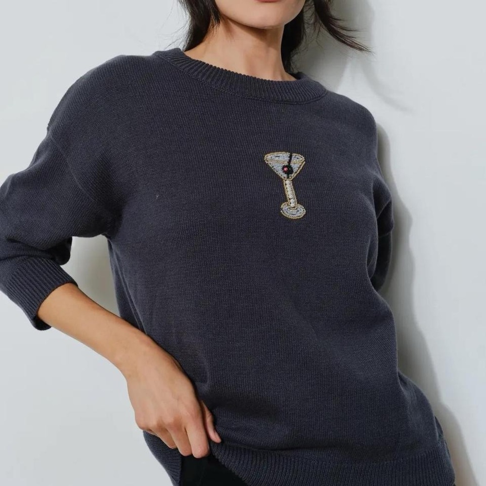 Elegant Charcoal Sweater with Embellished Detail